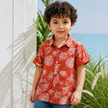 Kids Boys Shirt in Rust with Tropical Leaf Print, Roll-Up Sleeves & Soft Airy Comfort Fabric