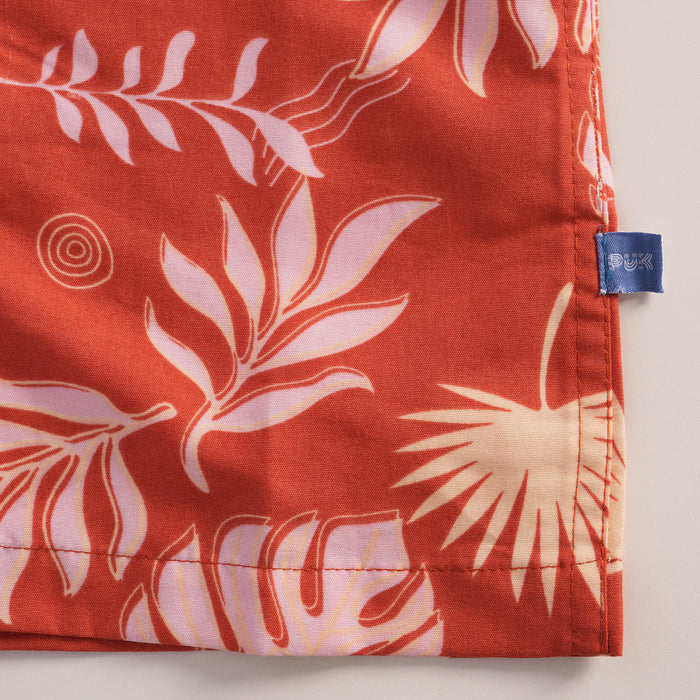 Kids Boys Shirt in Rust with Tropical Leaf Print, Roll-Up Sleeves & Soft Airy Comfort Fabric