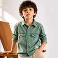 Kids Boys Shirt in Sage Green with Full Sleeves, Regular Fit & Soft Comfort Breathable Fabric