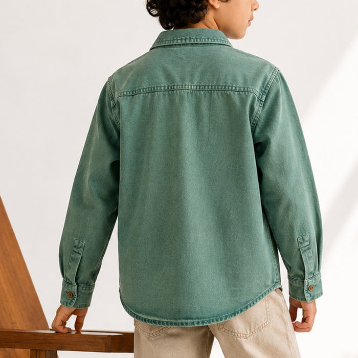 Kids Boys Shirt in Sage Green with Full Sleeves, Regular Fit & Soft Comfort Breathable Fabric
