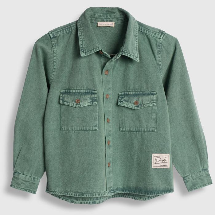 Kids Boys Shirt in Sage Green with Full Sleeves, Regular Fit & Soft Comfort Breathable Fabric