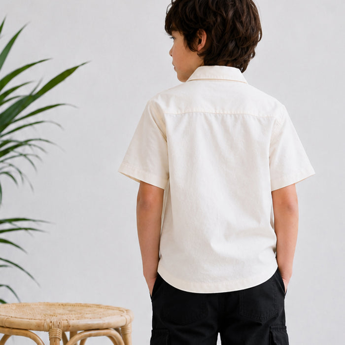 Kids Boys Shirt in White with Relaxed Fit & Short Sleeve for Smart Comfort Casual Styling