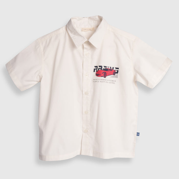 Kids Boys Shirt in White with Relaxed Fit & Short Sleeve for Smart Comfort Casual Styling