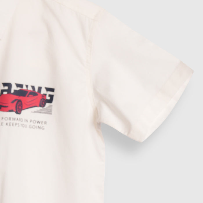 Kids Boys Shirt in White with Relaxed Fit & Short Sleeve for Smart Comfort Casual Styling