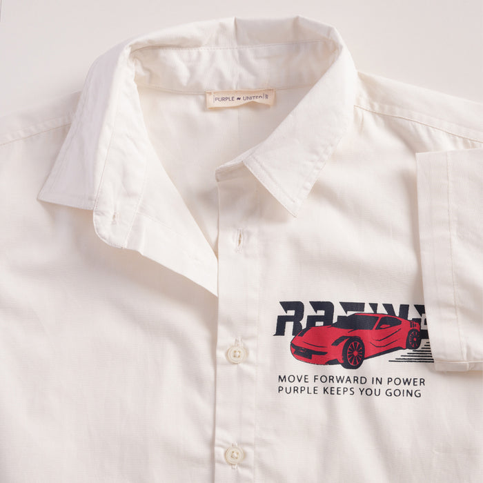 Kids Boys Shirt in White with Relaxed Fit & Short Sleeve for Smart Comfort Casual Styling