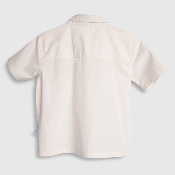 Kids Boys Shirt in White with Relaxed Fit & Short Sleeve for Smart Comfort Casual Styling