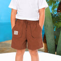 Kids Boys Shorts in Brown with Adjustable Drawcord Waist, Utility Styling & Relaxed Fit