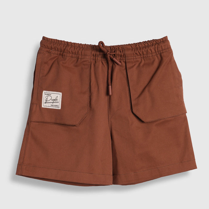 Kids Boys Shorts in Brown with Adjustable Drawcord Waist, Utility Styling & Relaxed Fit