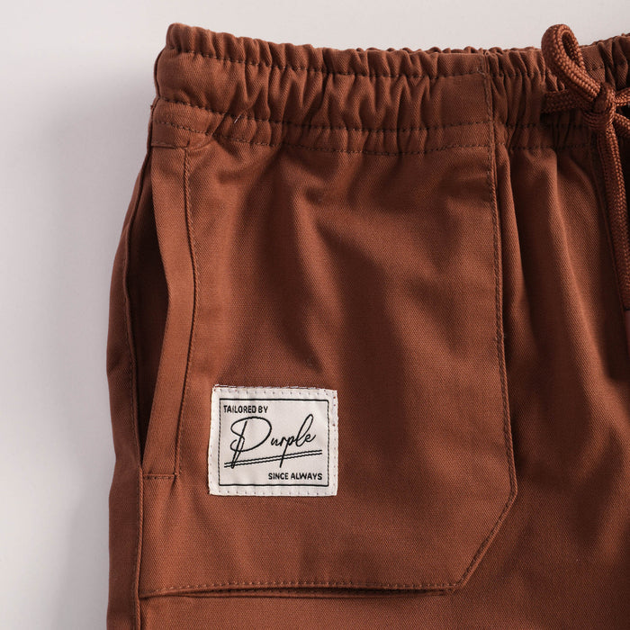 Kids Boys Shorts in Brown with Adjustable Drawcord Waist, Utility Styling & Relaxed Fit