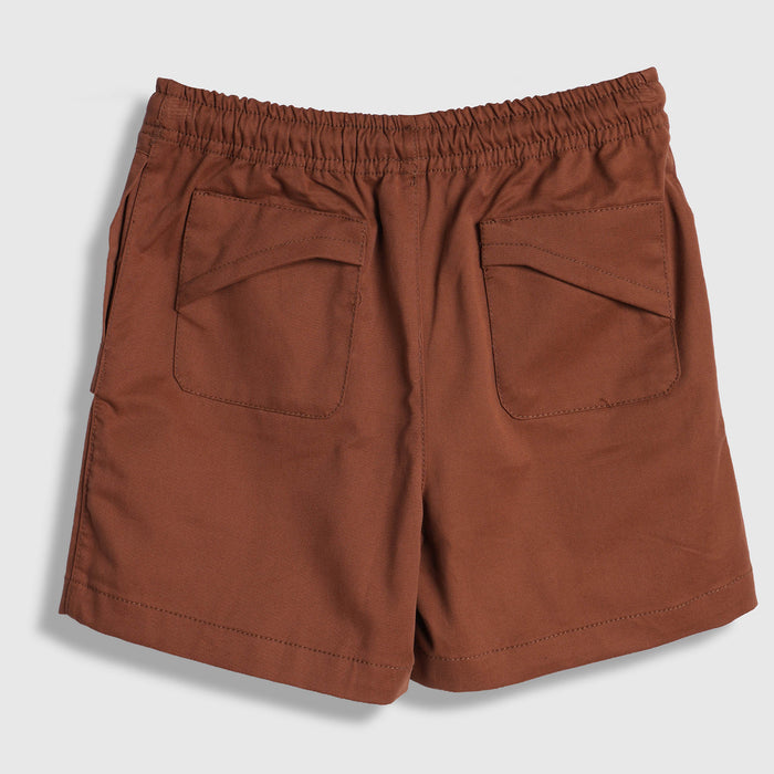 Kids Boys Shorts in Brown with Adjustable Drawcord Waist, Utility Styling & Relaxed Fit