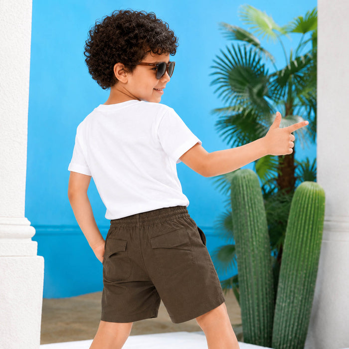 Kids Boys Shorts in Olive with Adjustable Drawcord Waist, Utility Styling & Relaxed Fit