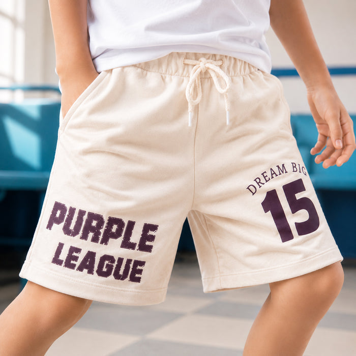 Kids Boys Shorts in White with Soft Comfort Fabric, Drawcord Waist & Regular Fit