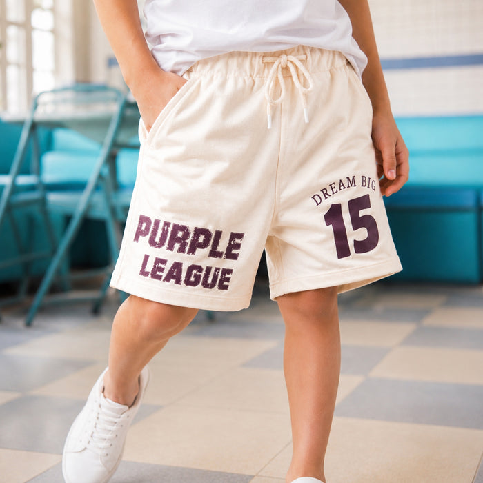 Kids Boys Shorts in White with Soft Comfort Fabric, Drawcord Waist & Regular Fit