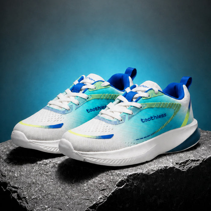 Kids Boys Sports Shoes in White Blue with Lightweight Cushioning & Active Play Comfort