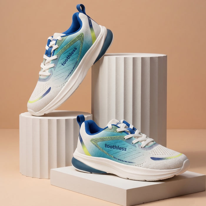 Kids Boys Sports Shoes in White Blue with Lightweight Cushioning & Active Play Comfort