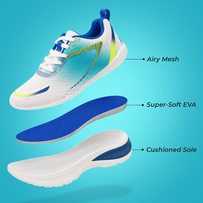 Kids Boys Sports Shoes in White Blue with Lightweight Cushioning & Active Play Comfort