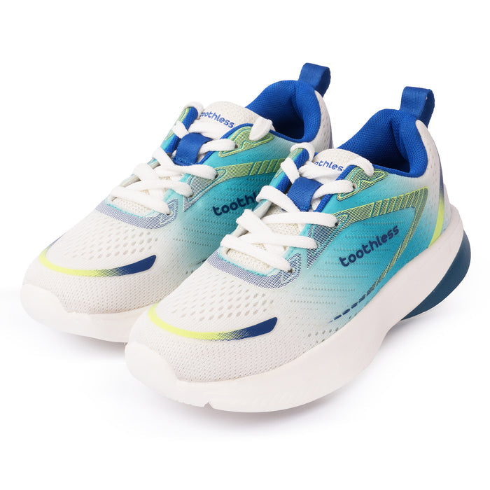 Kids Boys Sports Shoes in White Blue with Lightweight Cushioning & Active Play Comfort
