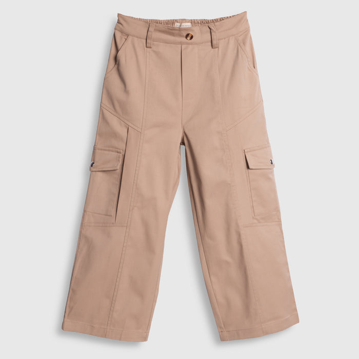 Kids Boys Trousers Beige Relaxed Fit Multi Pocket Activewear Cargo Styling with Snap Detail
