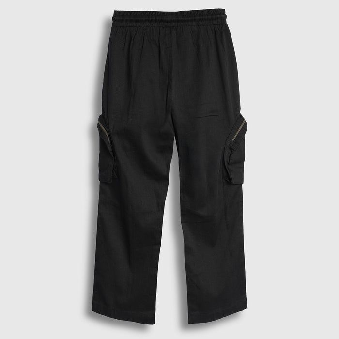 Kids Boys Trousers in Black with Breathable Comfort Fabric, Cargo Pockets & Relaxed Fit