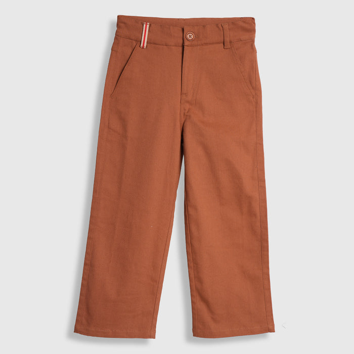 Kids Boys Trousers in Dark Beige with Soft Breathable Fabric & Comfortable Regular Fit