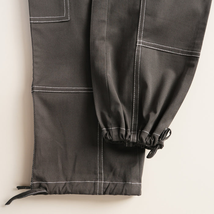 Kids Boys Trousers in Grey with Cargo Multi-Pocket Design, Contrast Stitching & Relaxed Fit