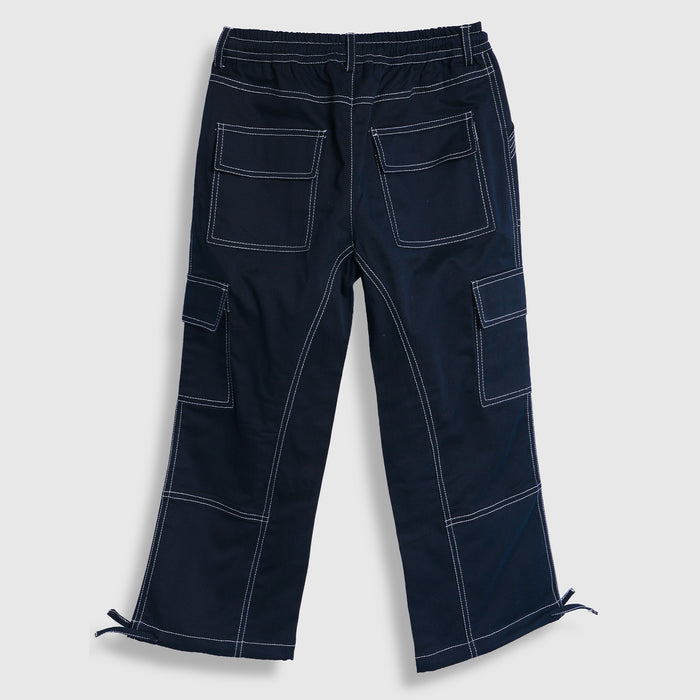 Kids Boys Trousers in Navy Blue with Cargo Multi-Pocket Design, Contrast Stitching & Relaxed Fit