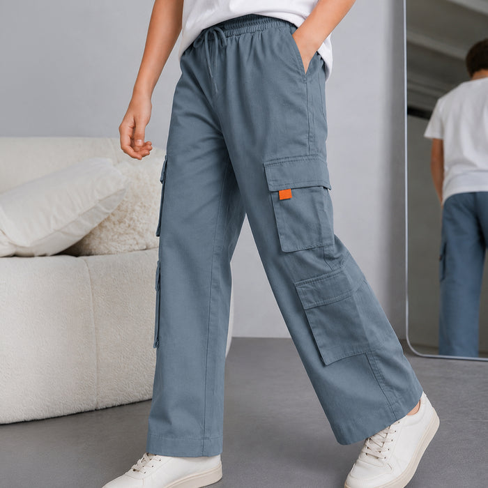 Kids Boys Trousers in Navy Blue with Multi Utility Cargo Pockets & Regular Comfort Fit