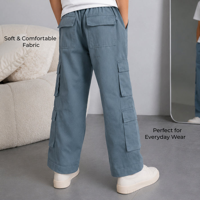 Kids Boys Trousers in Navy Blue with Multi Utility Cargo Pockets & Regular Comfort Fit