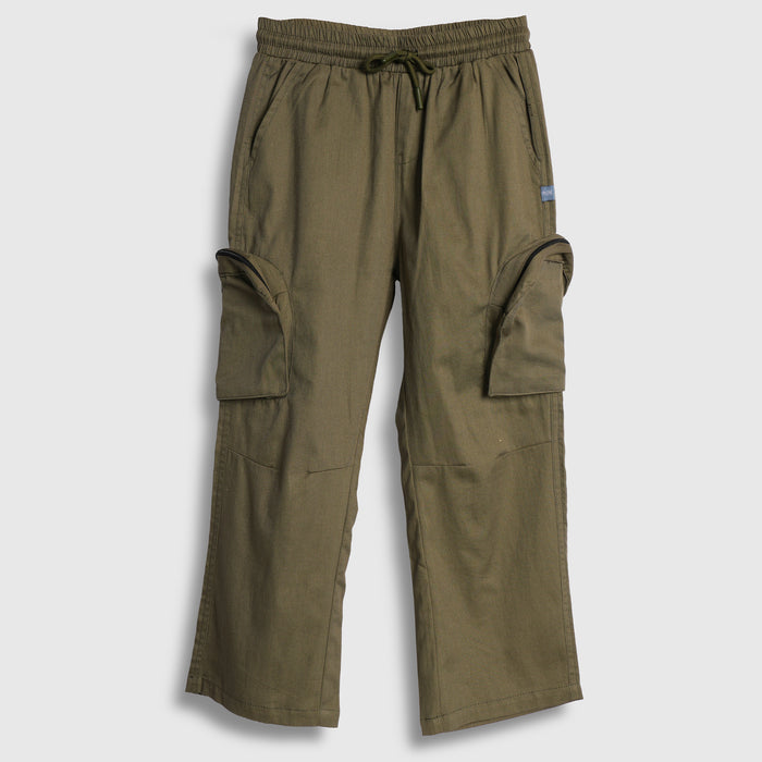 Kids Boys Trousers in Olive with Breathable Comfort Fabric, Cargo Pockets & Relaxed Fit
