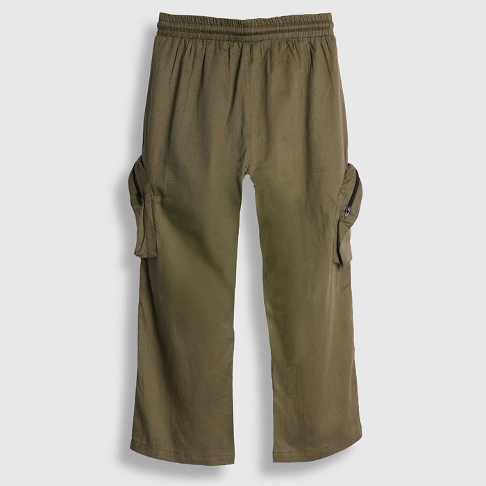 Kids Boys Trousers in Olive with Breathable Comfort Fabric, Cargo Pockets & Relaxed Fit