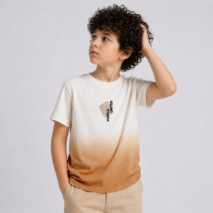 Kids Boys Tshirt in Beige Ombre with Soft Fabric & Half Sleeve, Perfect Daily Casual Wear