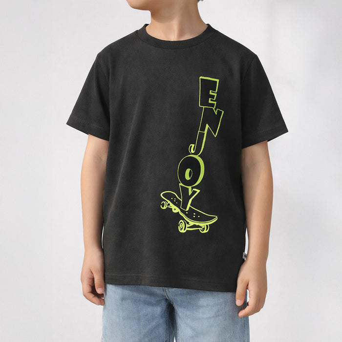 Kids Boys Tshirt in Black with Graphic Print, Half Slevees & Soft Fabric for All Day Comfort