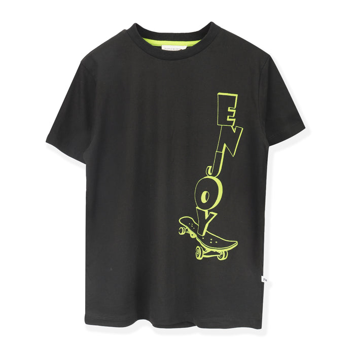 Kids Boys Tshirt in Black with Graphic Print, Half Slevees & Soft Fabric for All Day Comfort