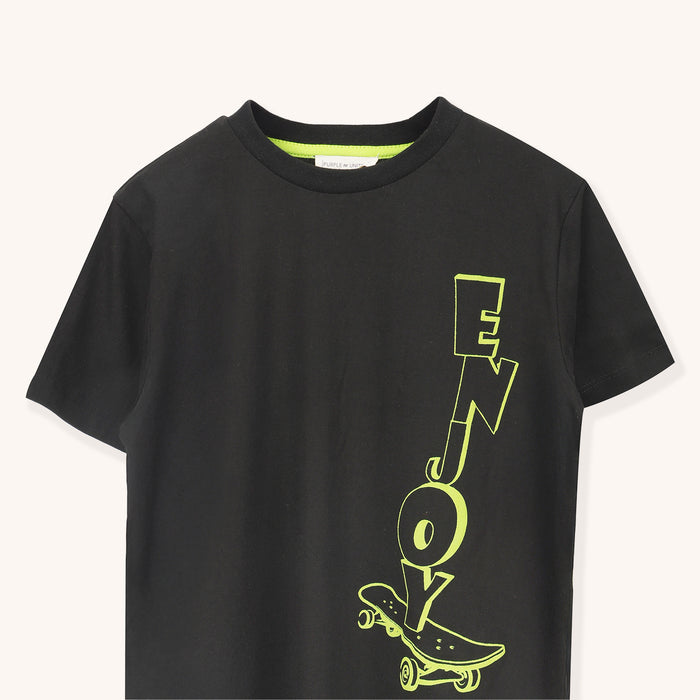 Kids Boys Tshirt in Black with Graphic Print, Half Slevees & Soft Fabric for All Day Comfort