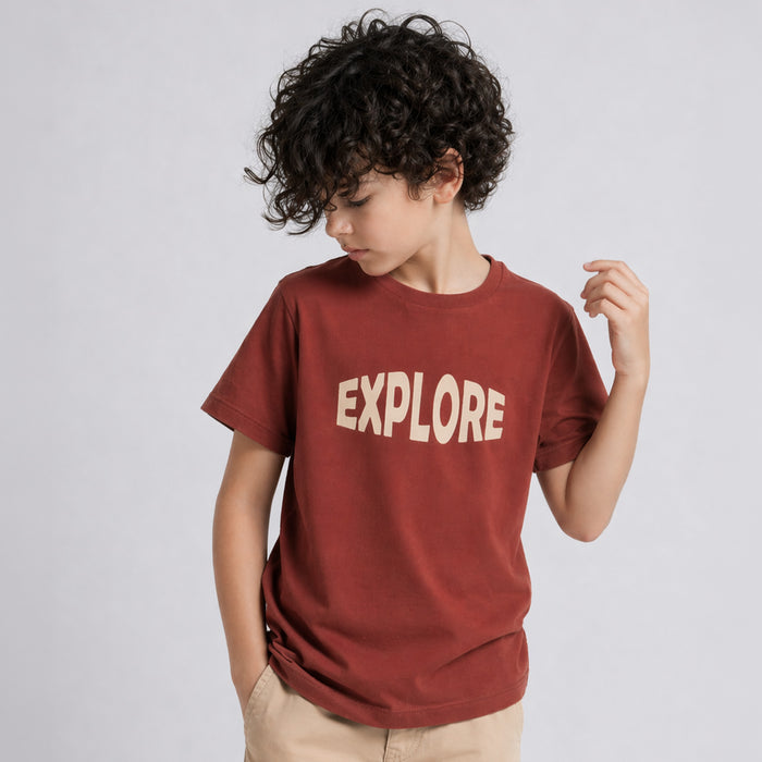 Kids Boys Tshirt in Brown with Soft Fabric & Round-Neck Comfort, Casual Fit for Summers