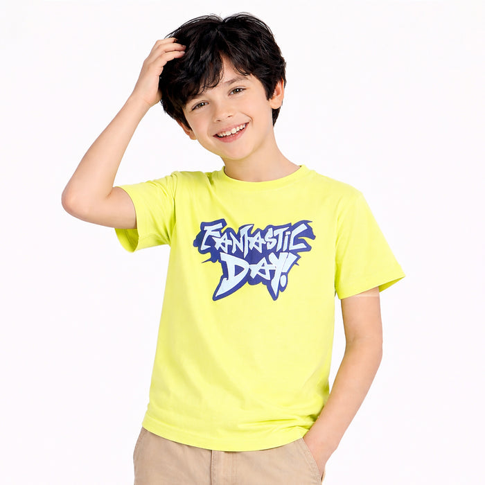 Kids Boys Tshirt in Light Green with Graphic Print & Soft Cotton for Summer Casual Wear