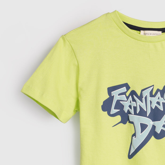 Kids Boys Tshirt in Light Green with Graphic Print & Soft Cotton for Summer Casual Wear
