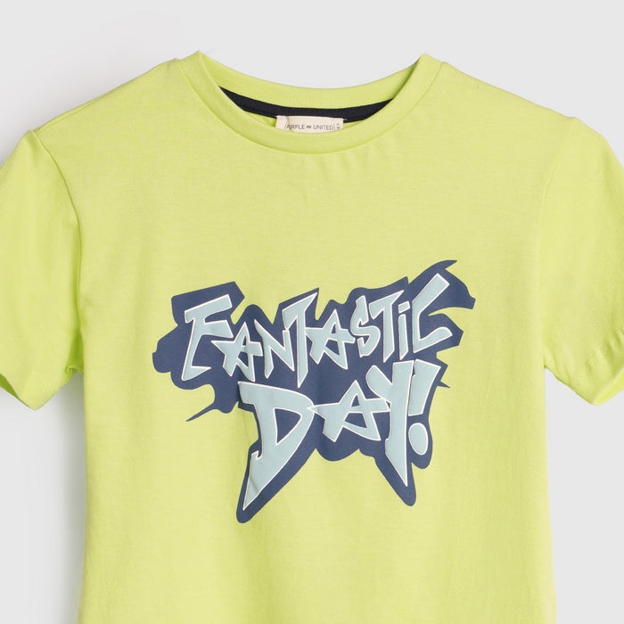 Kids Boys Tshirt in Light Green with Graphic Print & Soft Cotton for Summer Casual Wear