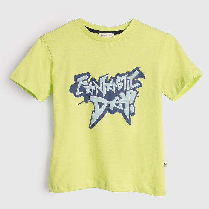 Kids Boys Tshirt in Light Green with Graphic Print & Soft Cotton for Summer Casual Wear