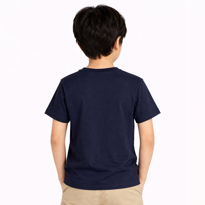 Kids Boys Tshirt in Navy Blue with Graphic Print & Soft Cotton for Summer Casual Wear