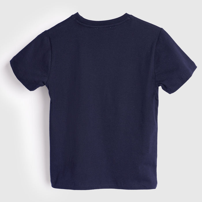 Kids Boys Tshirt in Navy Blue with Graphic Print & Soft Cotton for Summer Casual Wear