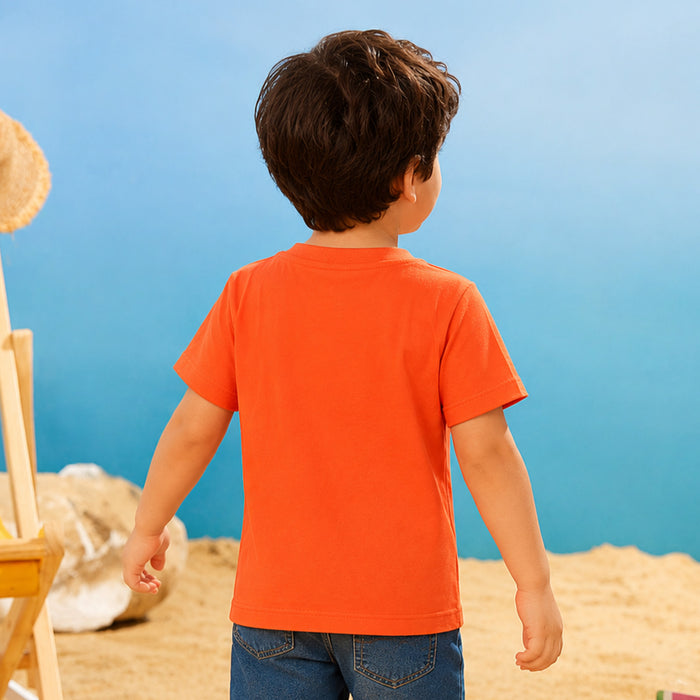 Kids Boys Tshirt in Orange with Graphic Print & Soft Breathable Fabric for Casual Daily Wear