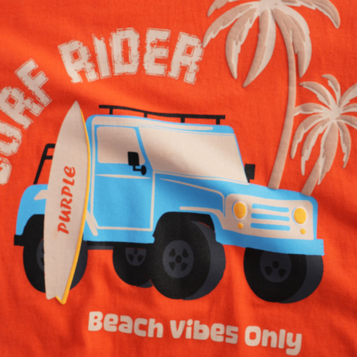 Kids Boys Tshirt in Orange with Graphic Print & Soft Breathable Fabric for Casual Daily Wear