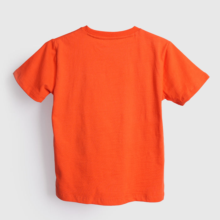 Kids Boys Tshirt in Orange with Graphic Print & Soft Breathable Fabric for Casual Daily Wear