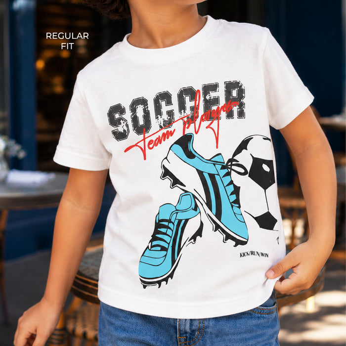 Kids Boys Tshirt in White with Graphic Print, Soft Cotton Fabric & Play-Ready Regular Fit