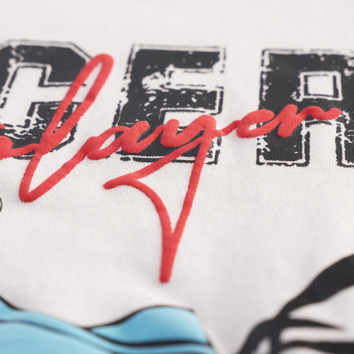Kids Boys Tshirt in White with Graphic Print, Soft Cotton Fabric & Play-Ready Regular Fit
