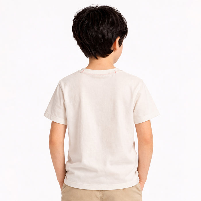Kids Boys Tshirt in White with Graphic Print & Soft Cotton for Summer Casual Wear