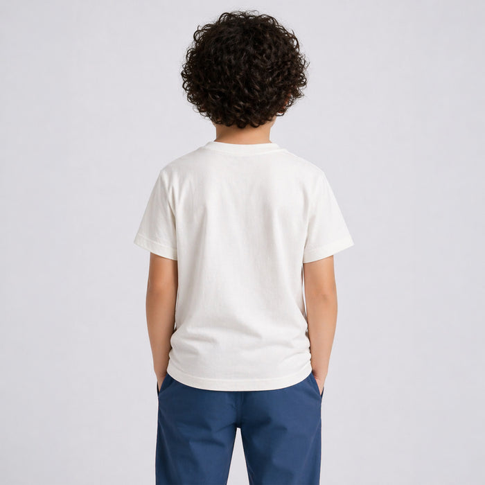 Kids Boys Tshirt in White with Soft Fabric & Round-Neck Comfort, Casual Fit for Summers
