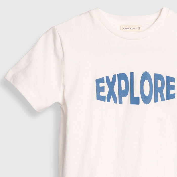 Kids Boys Tshirt in White with Soft Fabric & Round-Neck Comfort, Casual Fit for Summers