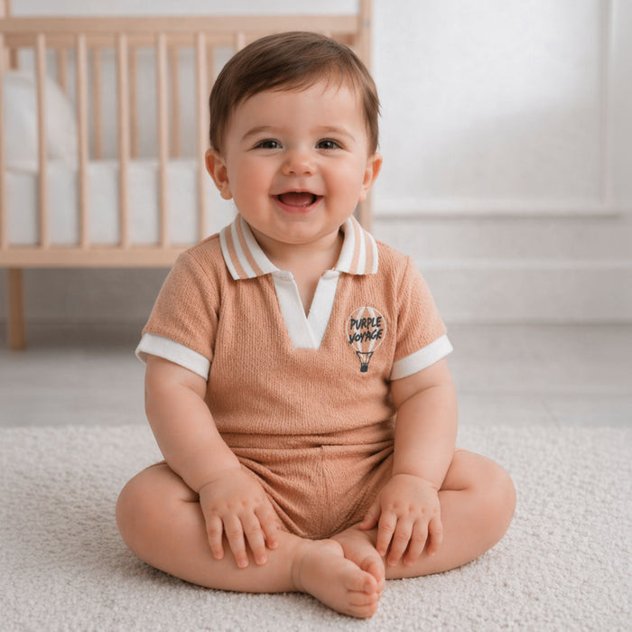 Kids Boys Tshirt Shorts Set in Beige with Soft Cotton Fabric, Comfort Summer Wear